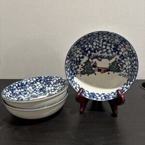 Set of 3 Tienshan Folk Craft Cabin in the Snow 6.5" Cereal Soup Bowls